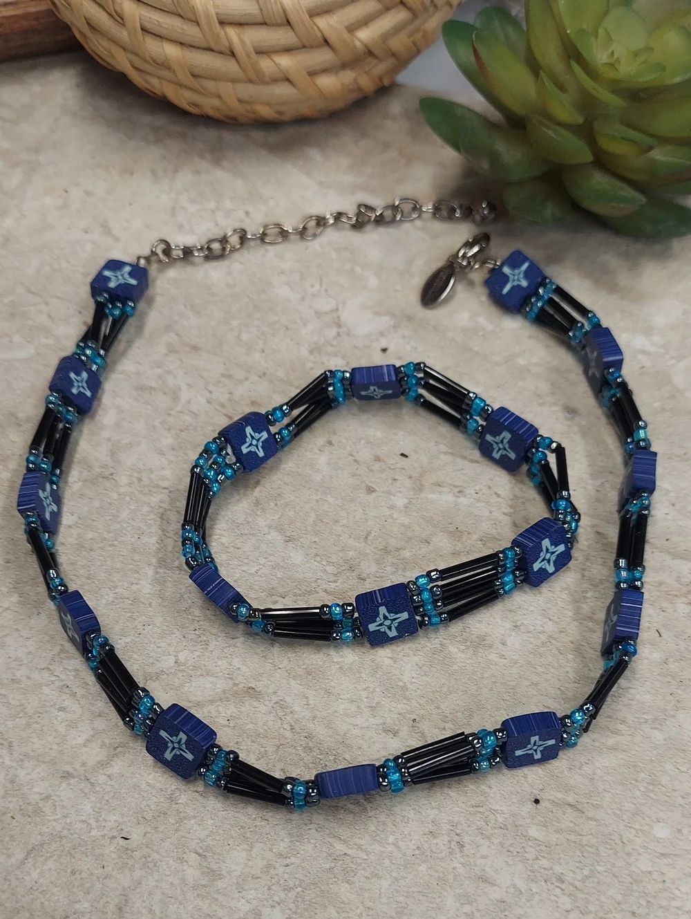 S326 Panama Jack Mixed Beaded Choker & Bracelet Set
